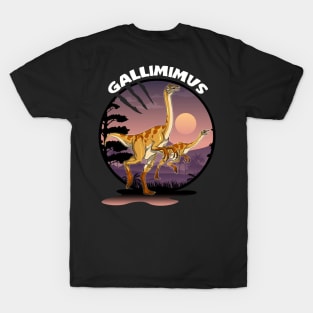 Gallimimus Dinosaur Design With Background T-Shirt